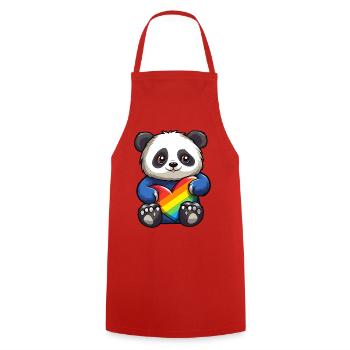 Ours panda | Cœur de fierté | Mignon | LGBTQ+ | - Tablier de cuisine - rouge - Devant - AI Model Male 185 dark (185cm)