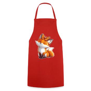 Fox with Butterfly - Cooking Apron - red - Front - AI Model Male 185 dark (185cm)