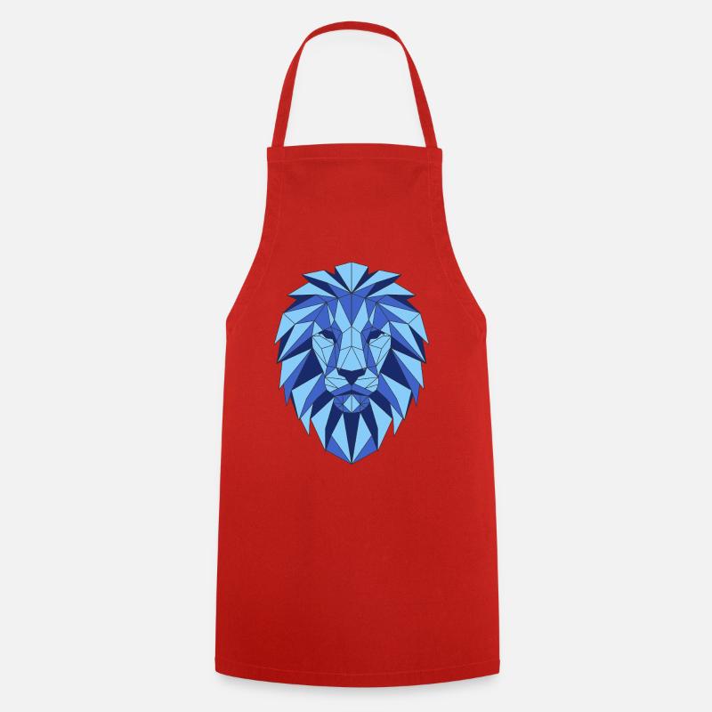 Tête de lion géométrique dans les tons de bleu - Tablier de cuisine - rouge
