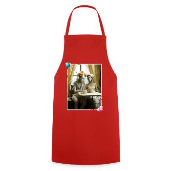 Poupées éthérées amoureuses mariée et marié dans un café - Tablier de cuisine - rouge - Devant - AI Model Male 185 dark (185cm)