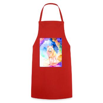 Loup blanc devant une grotte colorée - Tablier de cuisine - rouge - Devant - AI Model Male 185 dark (185cm)