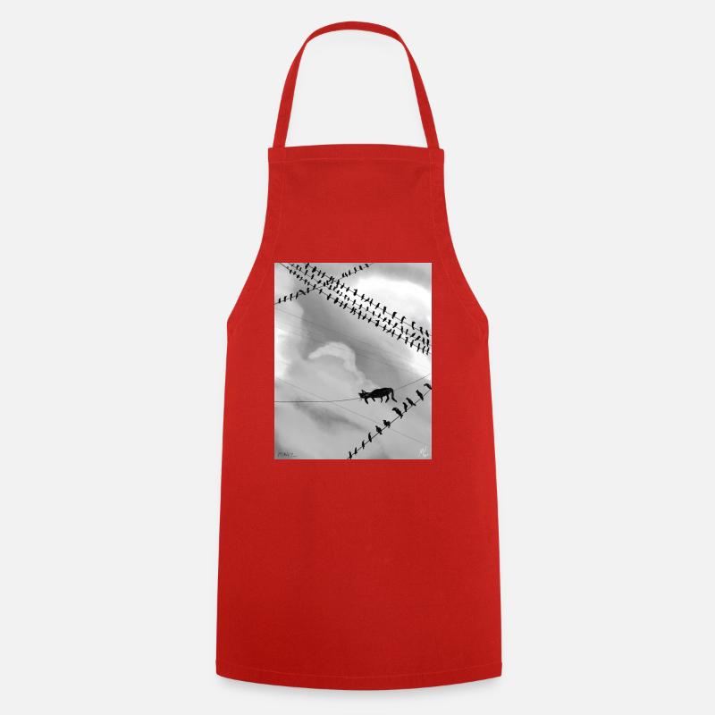 Chat monochrome sur lignes électriques - Tablier de cuisine - rouge