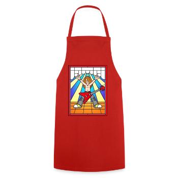 Buntglas-Rockgitarrist - Kochschürze - Rot - Vorne - AI Model Male 185 dark (185cm)