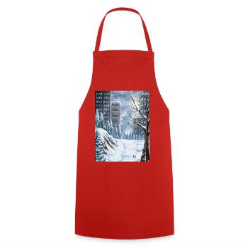 Urban winter among skyscrapers - Cooking Apron - red - Front - AI Model Male 185 dark (185cm)