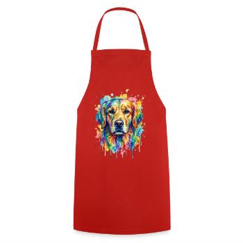 Rainbow Watercolor Dog Portrait - Cooking Apron - red - Front - AI Model Male 185 dark (185cm)