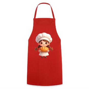 Bäcker Mädchen mit Brot – Niedlicher Comic - Kochschürze - Rot - Vorne - AI Model Male 185 dark (185cm)