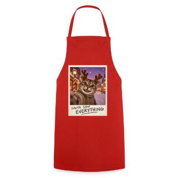 Santa Saw Everything Katze Selfie - Kochschürze - Rot - Vorne - AI Model Male 185 dark (185cm)