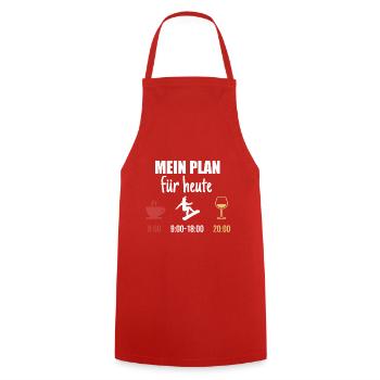 Mein Plan Apres Ski | Snowboard Wein Spruch - Kochschürze - Rot - Vorne - AI Model Male 185 dark (185cm)