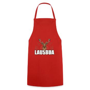 Lausbua Hirsch Lederhosen - Kochschürze - Rot - Vorne - AI Model Male 185 dark (185cm)