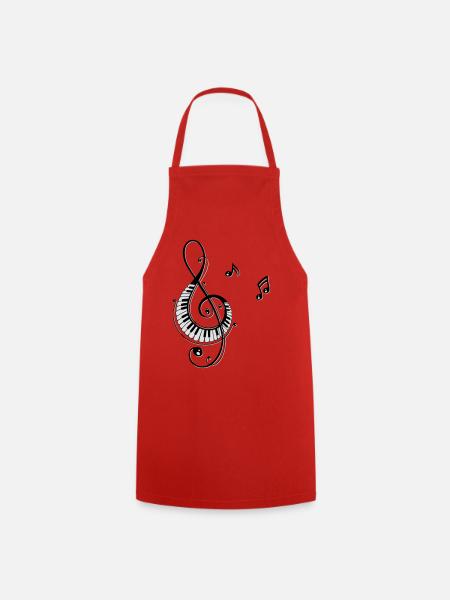 Clef avec des touches de piano et des notes - Tablier de cuisine - rouge