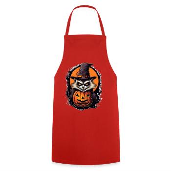 Spooky Halloween Cat with Witch Hat - Cooking Apron - red - Front - AI Model Male 185 dark (185cm)