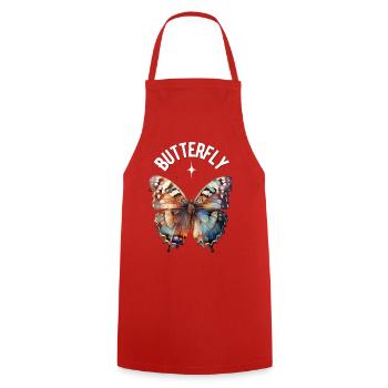 Papillon en aquarelle - Tablier de cuisine - rouge - Devant - AI Model Male 185 dark (185cm)