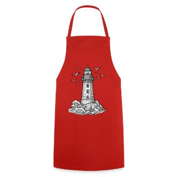 Moin Moin Norden - Maritime North German Design - Cooking Apron - red - Front - AI Model Male 185 dark (185cm)