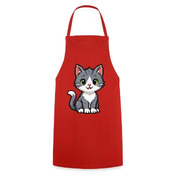 Pixel Kitten Gray Cat - Cooking Apron - red - Front - AI Model Male 185 dark (185cm)