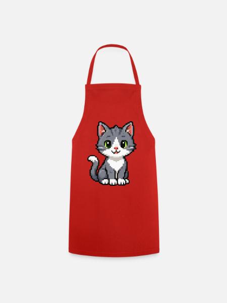 Pixelkätzchen Grau Katze - Kochschürze - Rot