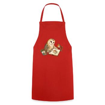 Eule malt ein Rotkehlchen - Kochschürze - Rot - Vorne - AI Model Male 185 dark (185cm)