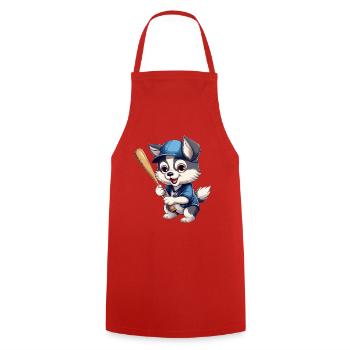 Husky Plays Baseball, Sporty Dog Design - Cooking Apron - red - Front - AI Model Male 185 dark (185cm)