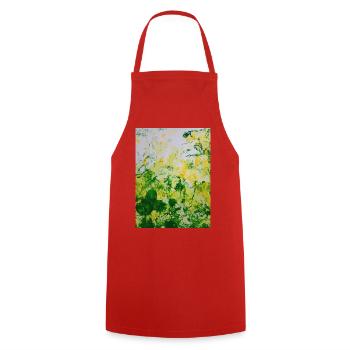 Frühlingsspritzer Grün Gelb - Kochschürze - Rot - Vorne - AI Model Male 185 dark (185cm)