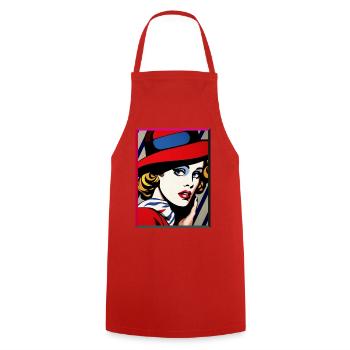 Pop Art Femme Blonde Avec Chapeau Rétro Coloré Vibrant - Tablier de cuisine - rouge - Devant - AI Model Male 185 dark (185cm)