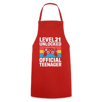 Level 21 freigeschalteter offizieller Teenager - Kochschürze - Rot - Vorne - AI Model Male 185 dark (185cm)