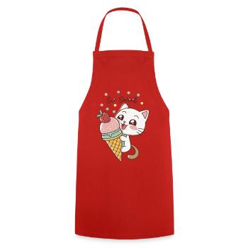 Chaton gourmand et glace pastel - Cooking Apron - red - Front - AI Model Male 185 dark (185cm)