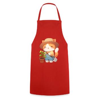Cute Gardener Cat – Kawaii Kitten in the Garden - Cooking Apron - red - Front - AI Model Male 185 dark (185cm)