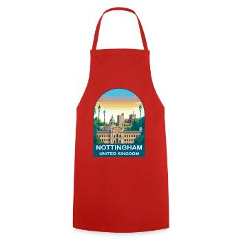 Nottingham Skyline UK Travel Art Illustration - Cooking Apron - red - Front - AI Model Male 185 dark (185cm)