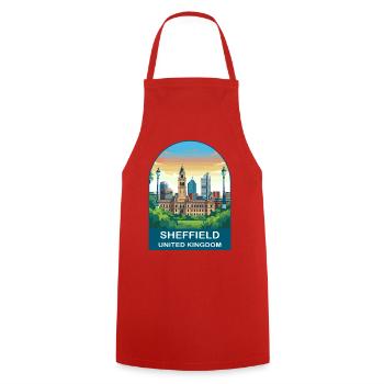 Sheffield Skyline UK Steel City Illustration - Cooking Apron - red - Front - AI Model Male 185 dark (185cm)