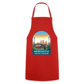 Newcastle Skyline UK Tyne Bridge Illustration - Cooking Apron - red - Front - AI Model Male 185 dark (185cm)