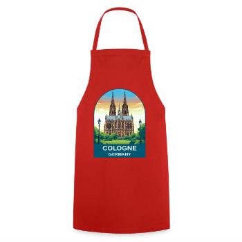 Affiche vintage de voyage de la cathédrale de Cologne, Allemagne - Tablier de cuisine - rouge - Devant - AI Model Male 185 dark (185cm)