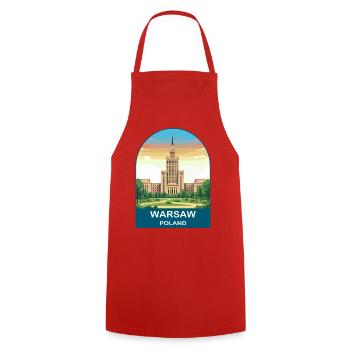 Warsaw Poland Vintage Travel Poster Art - Cooking Apron - red - Front - AI Model Male 185 dark (185cm)