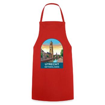 Utrecht Niederlande Domturm Vintage-Reisekunst - Kochschürze - Rot - Vorne - AI Model Male 185 dark (185cm)