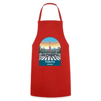 Affiche de voyage vintage Tokyo Japan Skyline - Tablier de cuisine - rouge - Devant - AI Model Male 185 dark (185cm)