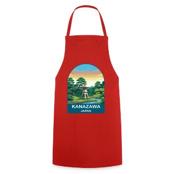 Kanazawa Japan Kenrokuen Vintage Travel Art - Cooking Apron - red - Front - AI Model Male 185 dark (185cm)