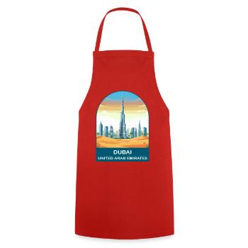 Dubai VAE Burj Khalifa Vintage-Reiseposter - Kochschürze - Rot - Vorne - AI Model Male 185 dark (185cm)
