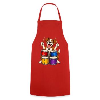 Excited Dog Playing Four Piece Drums - Cooking Apron - red - Front - AI Model Male 185 dark (185cm)