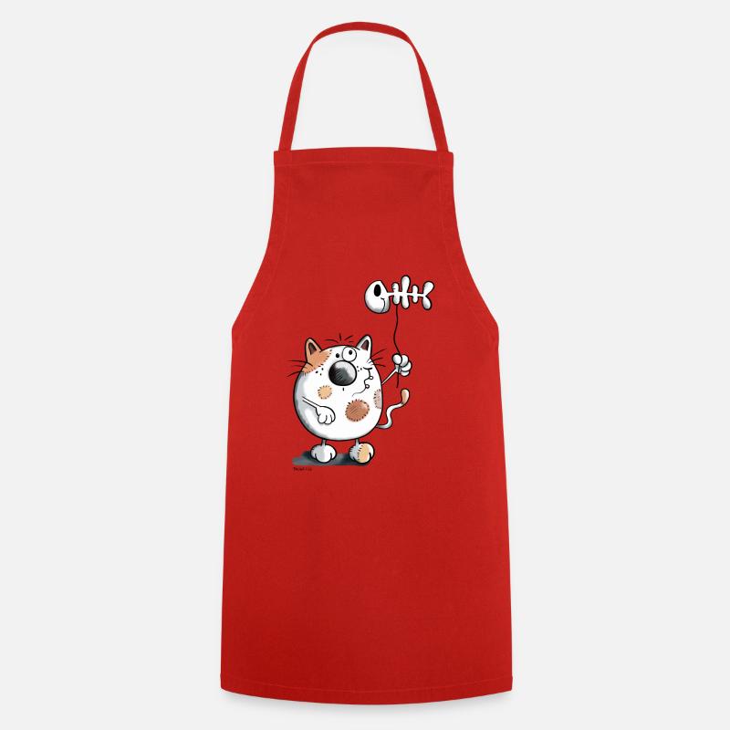 Cat with a fish balloon - Cooking Apron - red