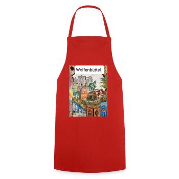 EG Wolfenbüttel I Stadt I Aquarell Gerecke - Kochschürze - Rot - Vorne - AI Model Male 185 dark (185cm)