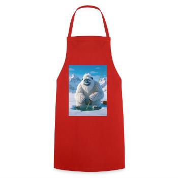 Yeti fishing on frozen glowing lake - Cooking Apron - red - Front - AI Model Male 185 dark (185cm)