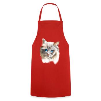 Blue Eyes Cat - Cooking Apron - red - Front - AI Model Male 185 dark (185cm)