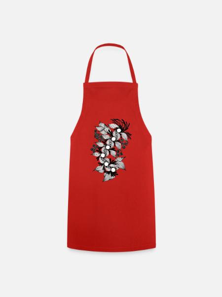 Black and White Flower Spiral - Cooking Apron - red