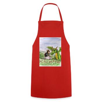 Princess and Dragon Meadow Bond - Cooking Apron - red - Front - AI Model Male 185 dark (185cm)