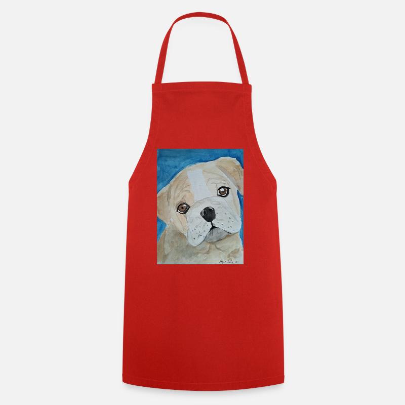 Bouledogue, Aquarelle, Chiot - Tablier de cuisine - rouge