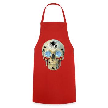 T-Shirt-Design mit Schädel mit Spinnen und Diamantaugen - Kochschürze - Rot - Vorne - AI Model Male 185 dark (185cm)