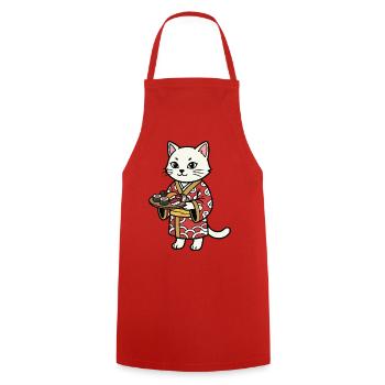 Chat à sushi - Tablier de cuisine - rouge - Devant - AI Model Male 185 dark (185cm)