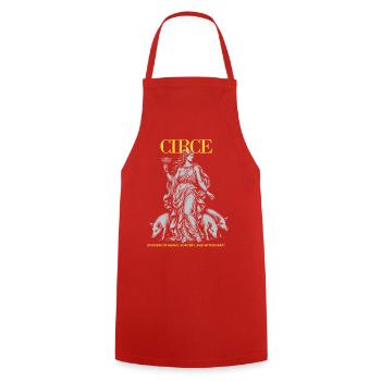 Circe - Goddess of Magic and Witchcraft - Cooking Apron - red - Front - AI Model Male 185 dark (185cm)