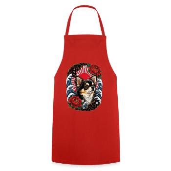 Chihuahua im japanischen Irezumi Tattoo Stil - Kochschürze - Rot - Vorne - AI Model Male 185 dark (185cm)