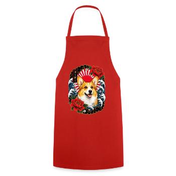 Welsh Corgi im japanischen Irezumi Stil - Kochschürze - Rot - Vorne - AI Model Male 185 dark (185cm)