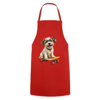 Hund auf Skateboard, blaue Brille - Kochschürze - Rot - Vorne - AI Model Male 185 dark (185cm)