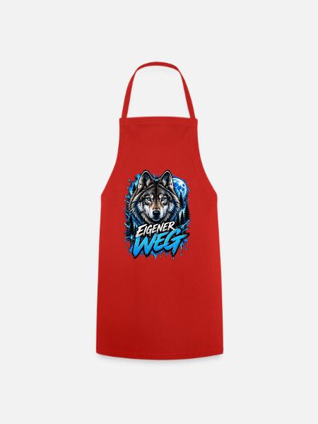 Neon-Wolf Mondnachtwald - Kochschürze - Rot